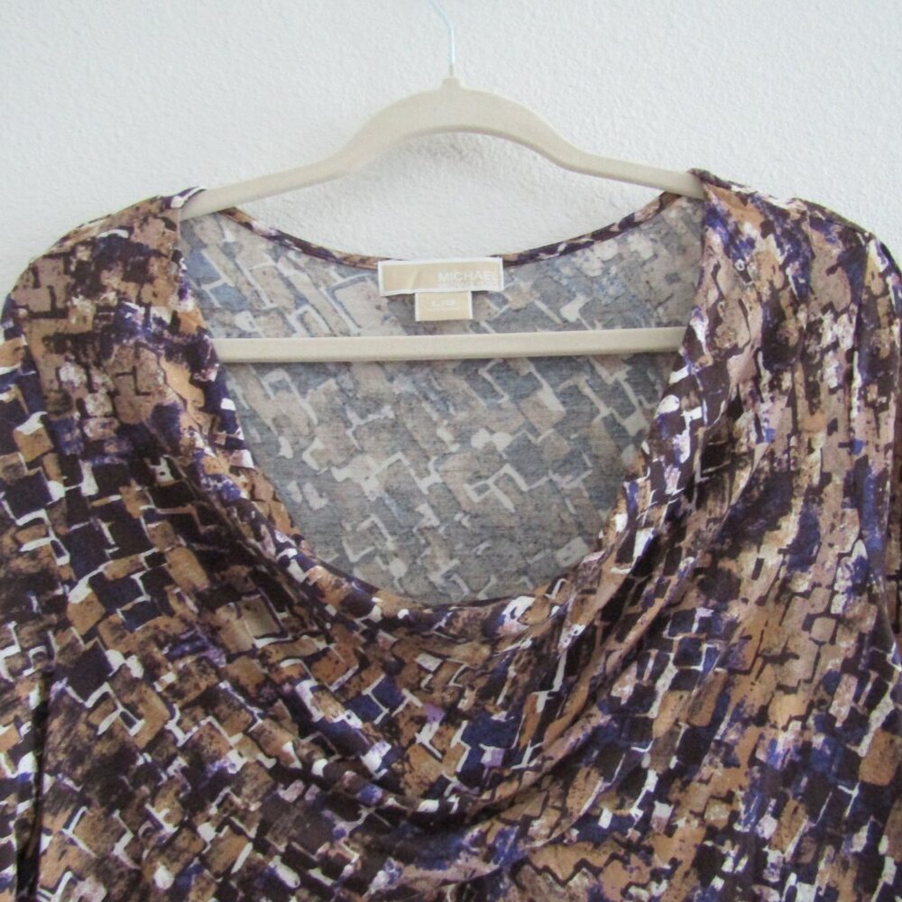 Michael Michael Kors Printed Top Large Multicolor Cowl Neck Business Casual - Picture 2 of 9